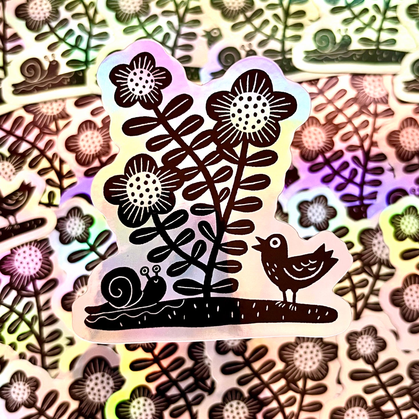 Holographic Monochromatic Flower Sticker