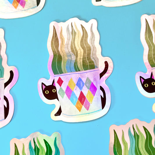 Holographic Houseplant Cat Sticker