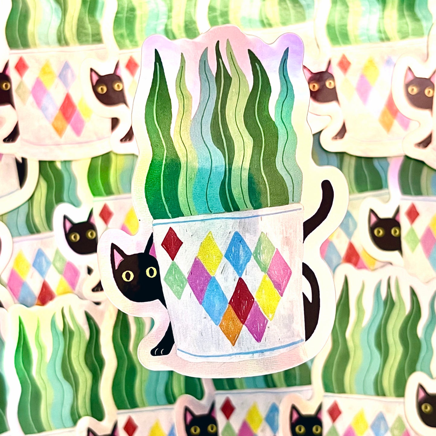 Holographic Houseplant Cat Sticker