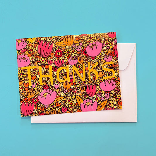 Flowers Blooming Thank You Card, Floral Greeting Card