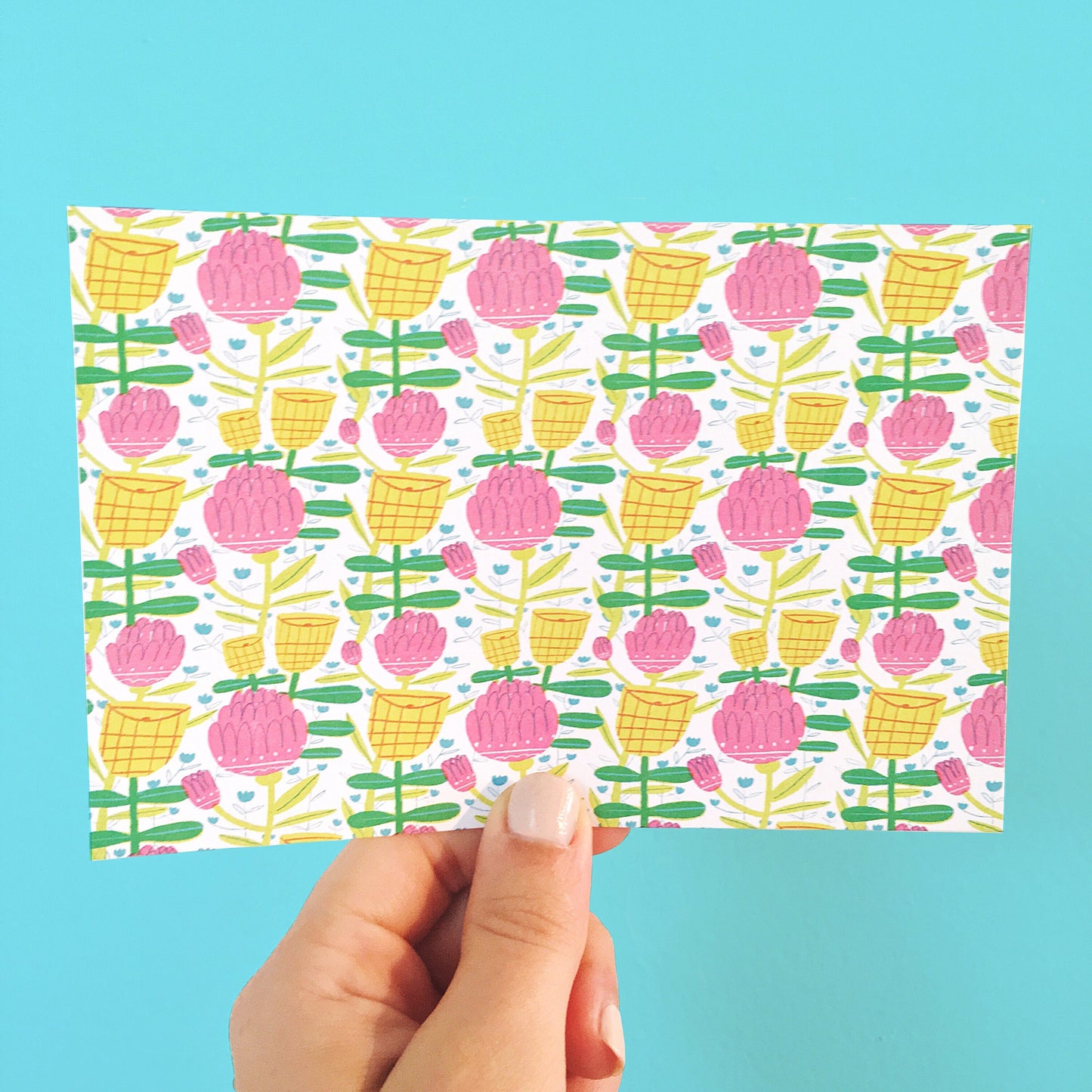 Pink and Yellow Flowers Notecard Set (10 Blank Notecards with Envelopes)