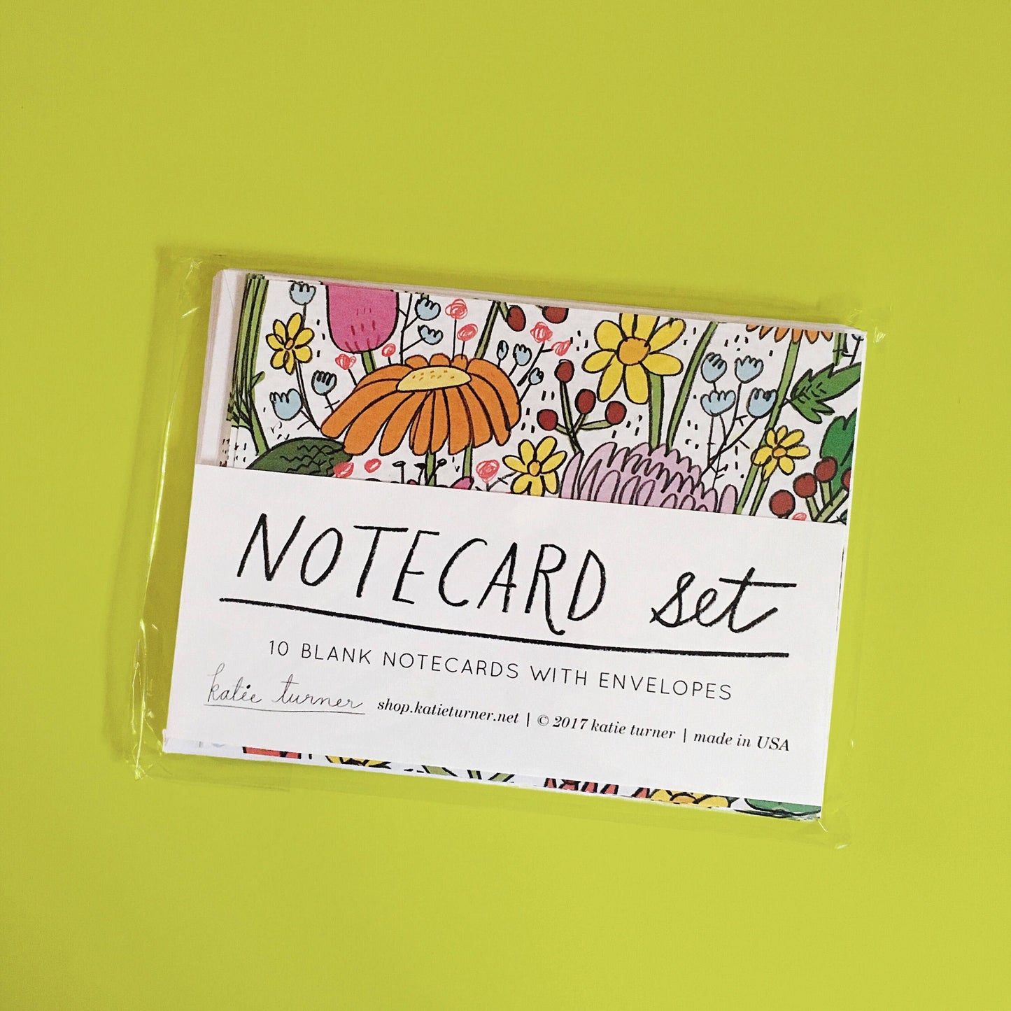 Pink and Yellow Flowers Notecard Set (10 Blank Notecards with Envelopes)