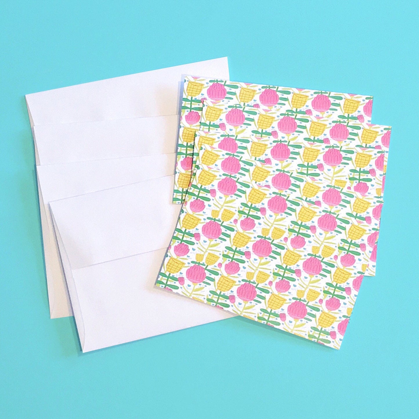 Pink and Yellow Flowers Notecard Set (10 Blank Notecards with Envelopes)