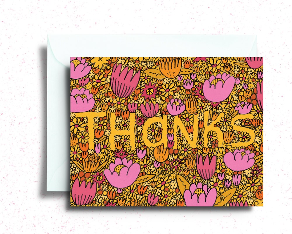 Flowers Blooming Thank You Card, Floral Greeting Card
