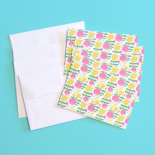 Pink and Yellow Flowers Notecard Set (10 Blank Notecards with Envelopes)